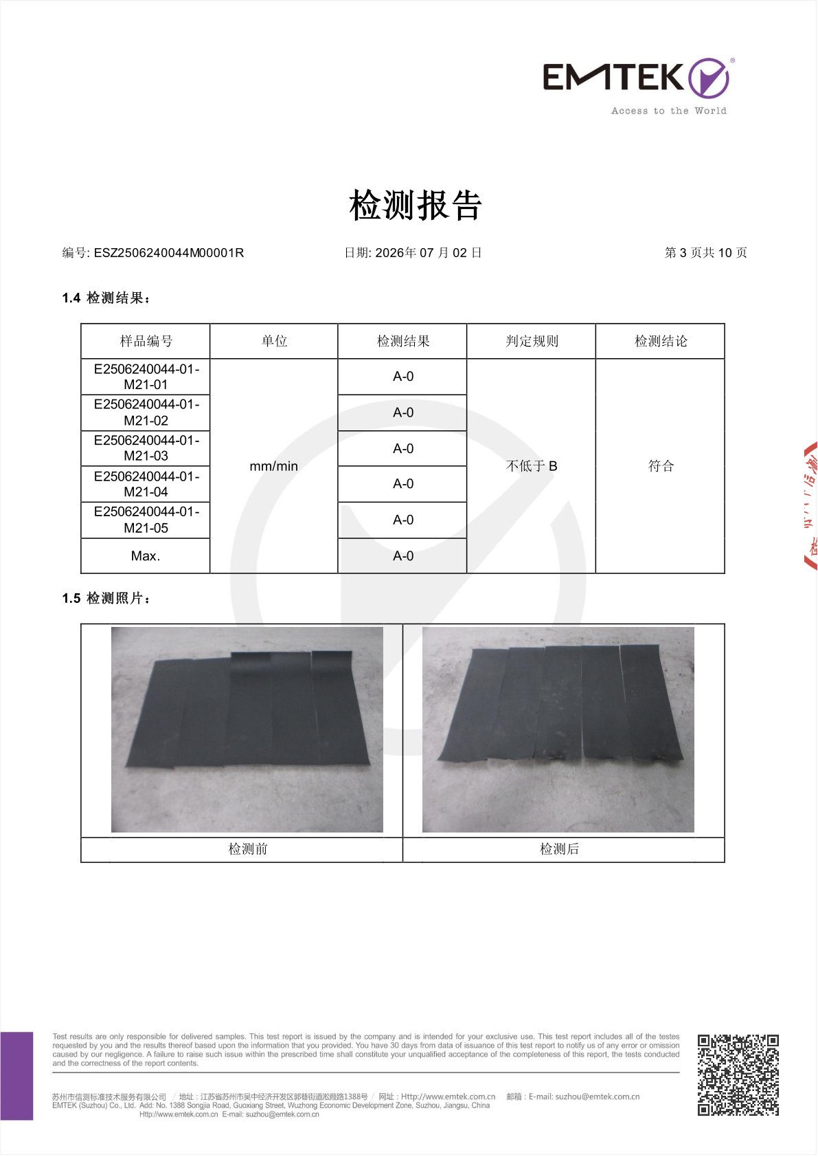 Tianhai – Horizontal Burning, Vertical Burning, Oxygen Index, Smoke Density Rating